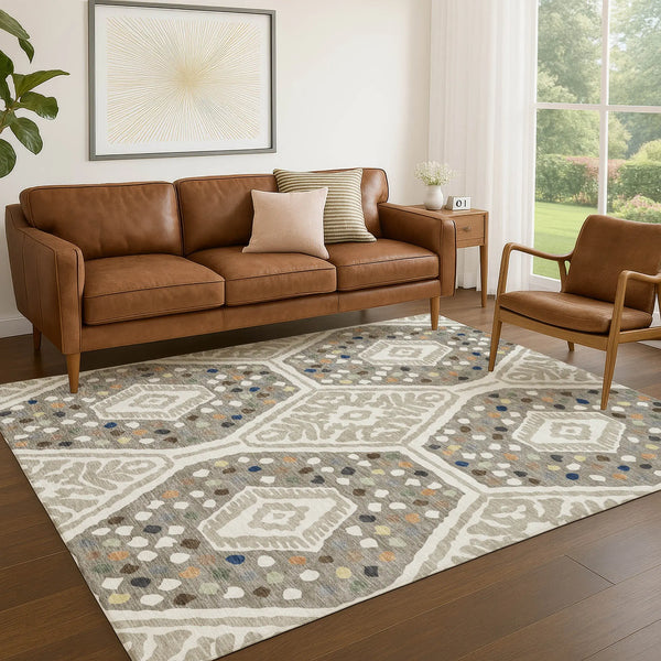 3' X 5' Ivory And Taupe Tribal Washable Indoor Outdoor Area Rug Homeroots Outdoor