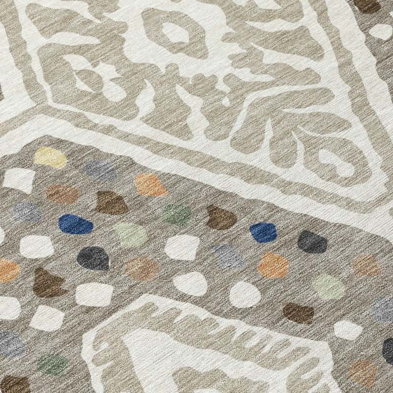 3' X 5' Ivory And Taupe Tribal Washable Indoor Outdoor Area Rug Homeroots Outdoor