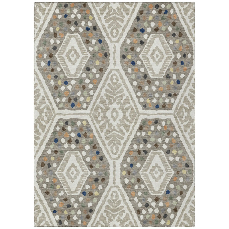 3' X 5' Ivory And Taupe Tribal Washable Indoor Outdoor Area Rug Homeroots Outdoor
