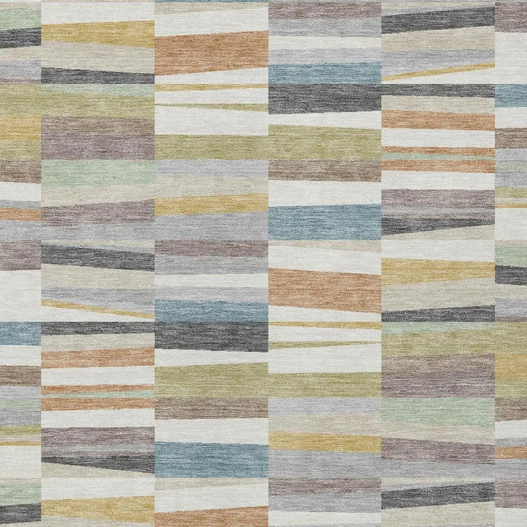 3' X 5' Ivory And Teal Blue Striped Washable Indoor Outdoor Area Rug Homeroots Outdoor