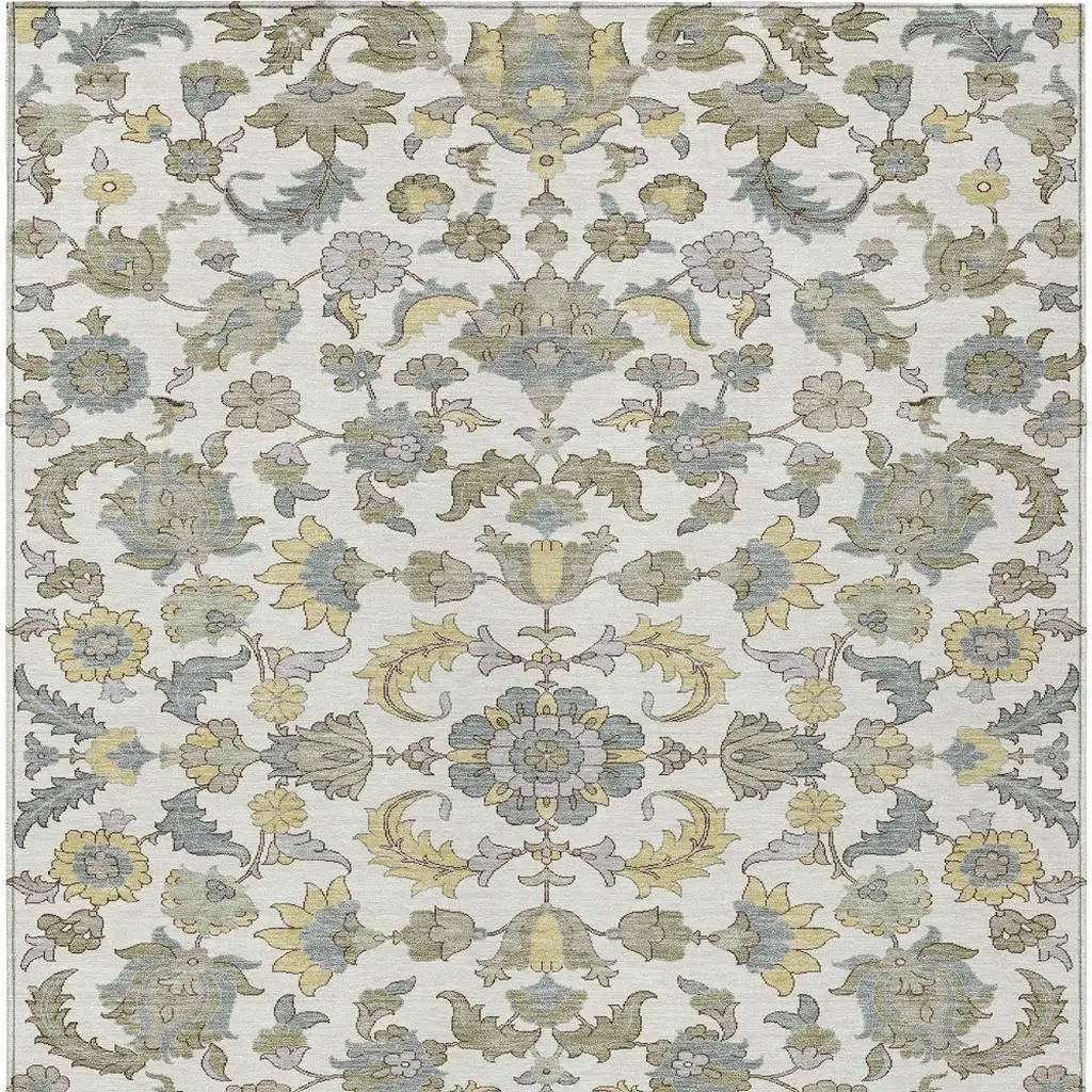 3' X 5' Ivory And Wheat Floral Medallion Washable Indoor Outdoor Area Rug Homeroots Outdoor