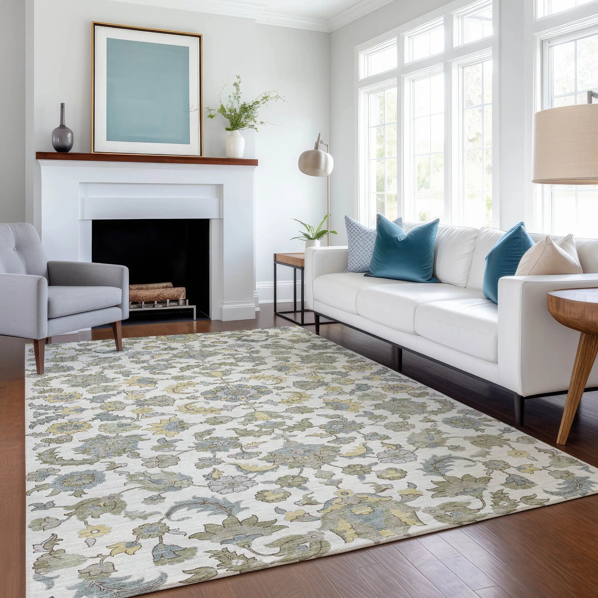 3' X 5' Ivory And Wheat Floral Medallion Washable Indoor Outdoor Area Rug Homeroots Outdoor
