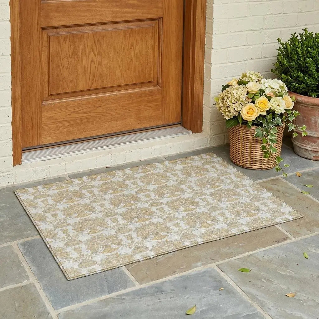 3' X 5' Ivory And Wheat Floral Washable Indoor Outdoor Area Rug Homeroots Outdoor