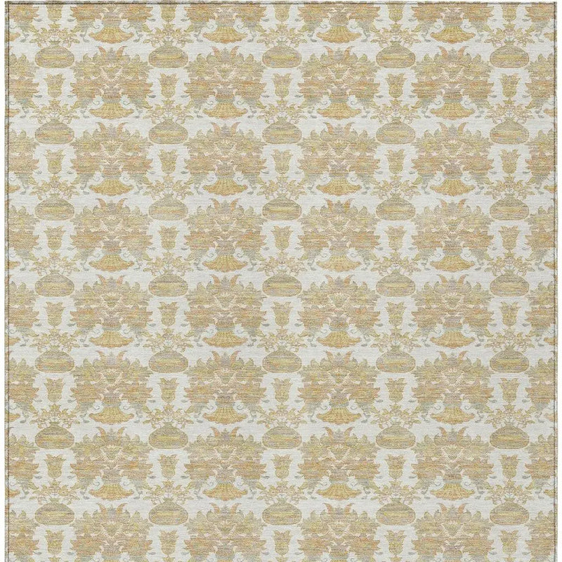 3' X 5' Ivory And Wheat Floral Washable Indoor Outdoor Area Rug Homeroots Outdoor