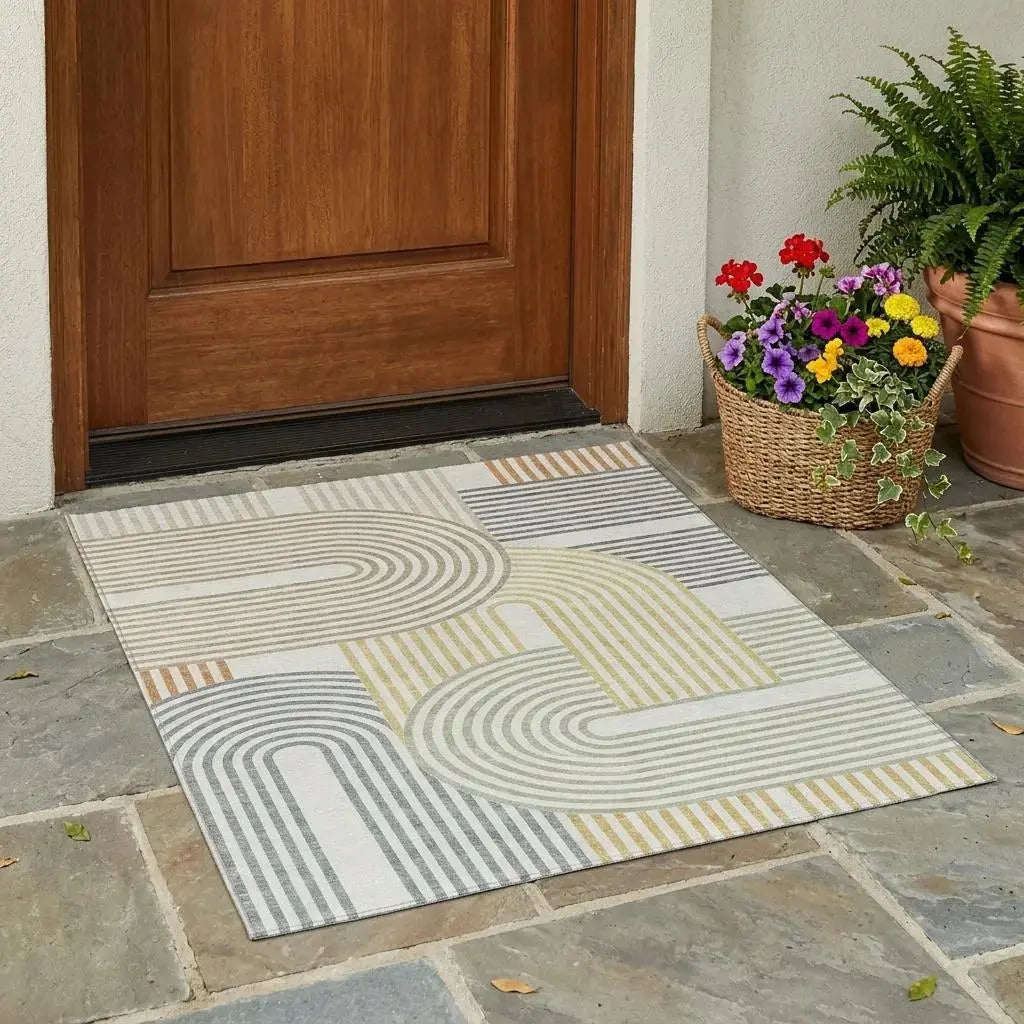 3' X 5' Ivory And Wheat Geometric Washable Indoor Outdoor Area Rug Homeroots Outdoor