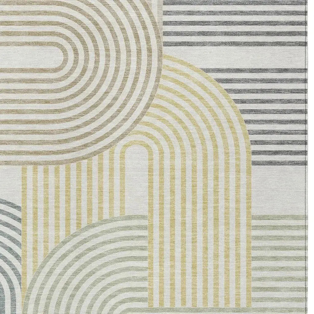 3' X 5' Ivory And Wheat Geometric Washable Indoor Outdoor Area Rug Homeroots Outdoor
