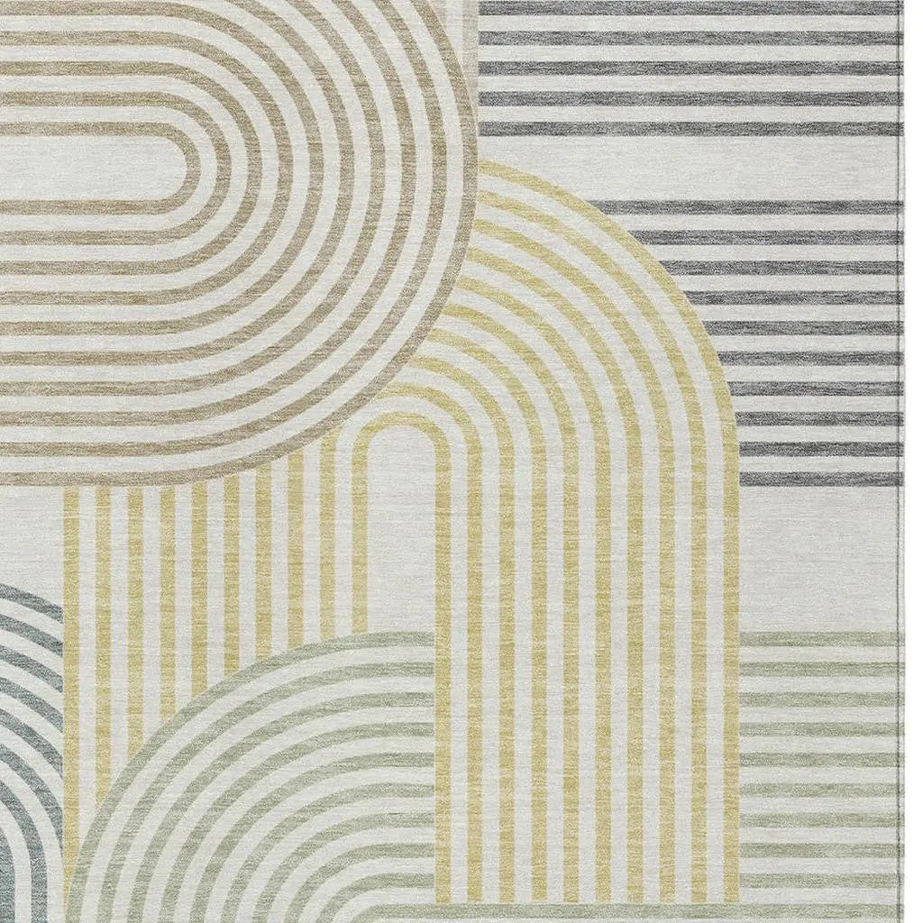 3' X 5' Ivory And Wheat Geometric Washable Indoor Outdoor Area Rug Homeroots Outdoor