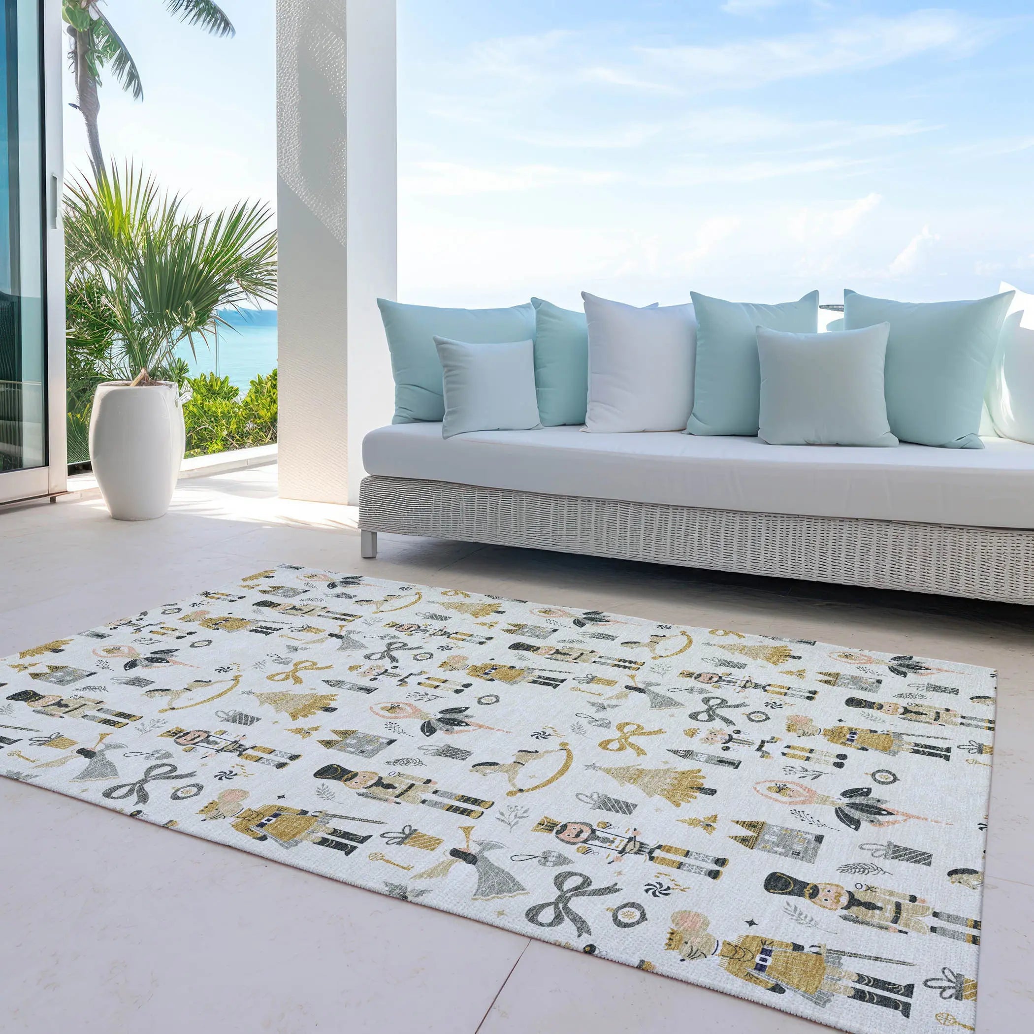 3' X 5' Ivory Gold Black And Gray Nutcracker Washable Indoor Outdoor Area Rug Homeroots Outdoor