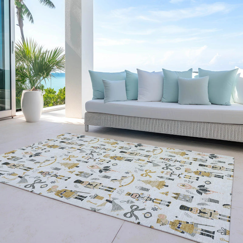 3' X 5' Ivory Gold Black And Gray Nutcracker Washable Indoor Outdoor Area Rug Homeroots Outdoor