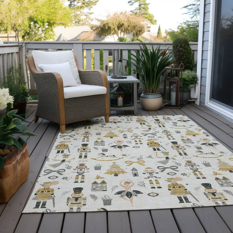 3' X 5' Ivory Gold Black And Gray Nutcracker Washable Indoor Outdoor Area Rug Homeroots Outdoor