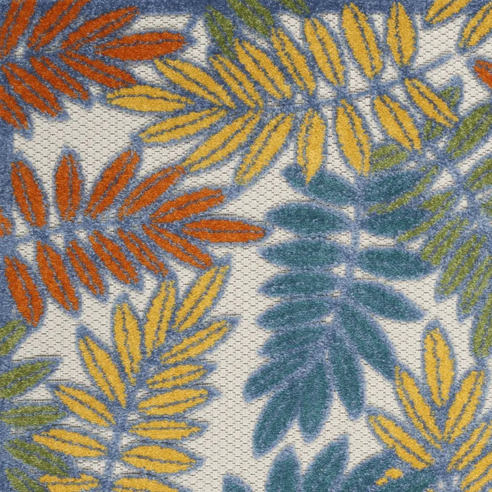 3' X 5' Ivory Yellow Orange Green And Blue Palm Leaf Indoor Outdoor Area Rug Homeroots Outdoor