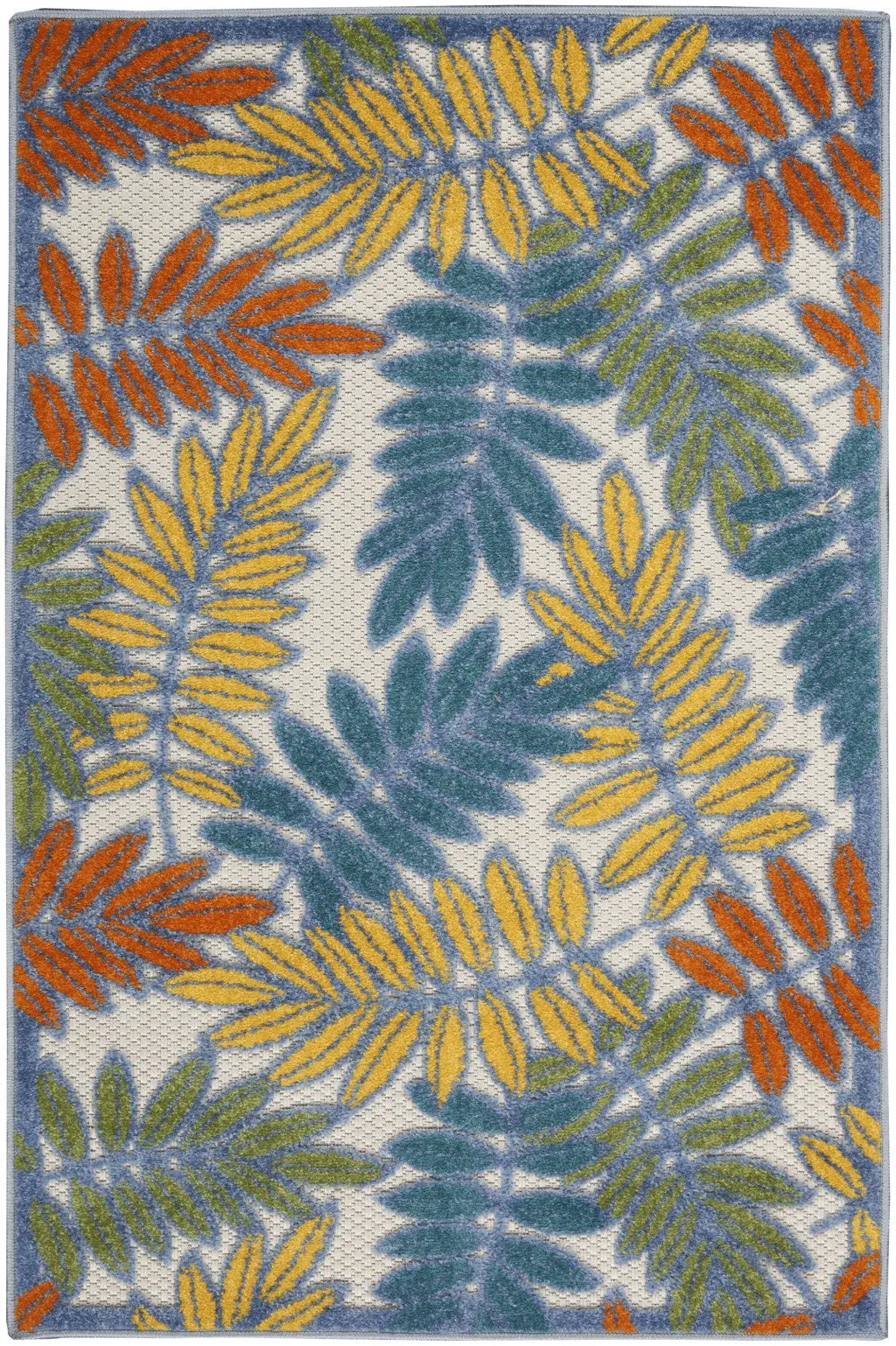 3' X 5' Ivory Yellow Orange Green And Blue Palm Leaf Indoor Outdoor Area Rug Homeroots Outdoor