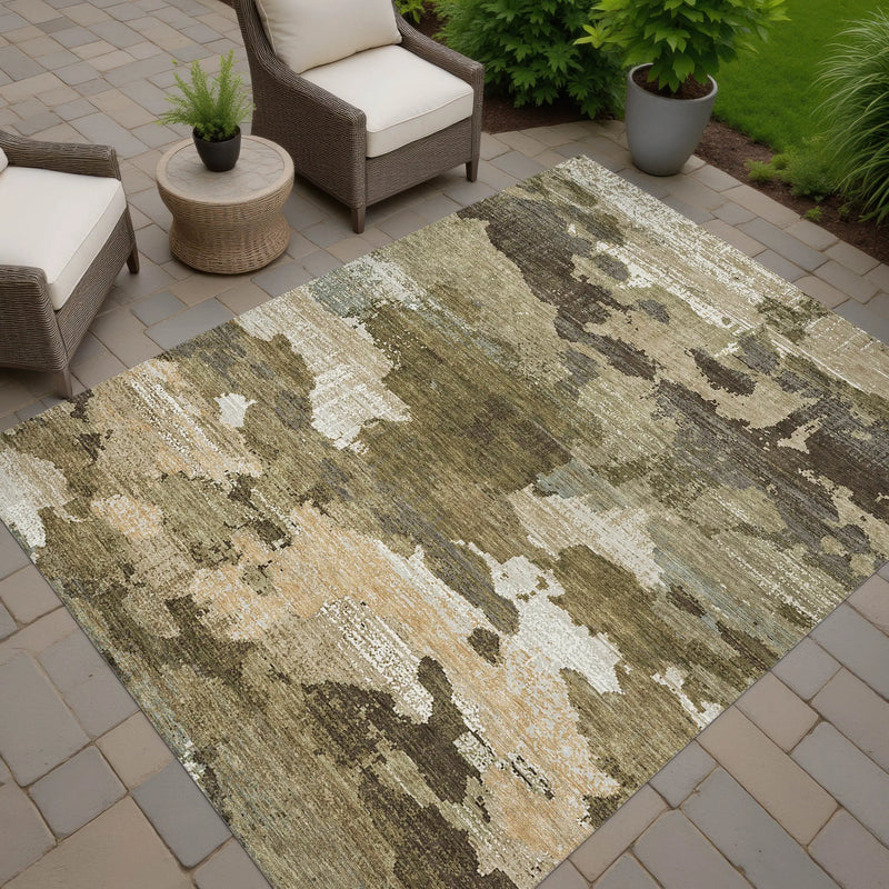 3' X 5' Khaki And Beige Abstract Washable Indoor Outdoor Area Rug Homeroots Outdoor