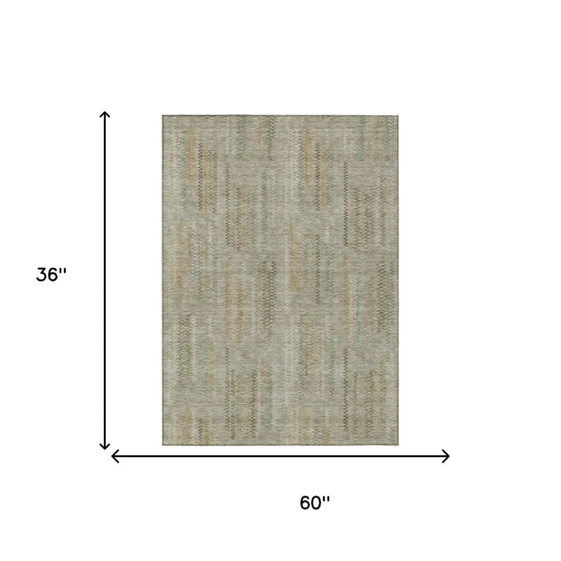 3' X 5' Khaki And Brown Abstract Washable Indoor Outdoor Area Rug Homeroots Outdoor