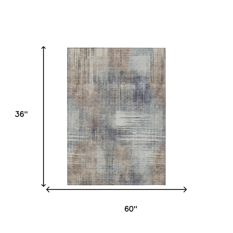 3' X 5' Khaki And Brown Abstract Washable Indoor Outdoor Area Rug Homeroots Outdoor