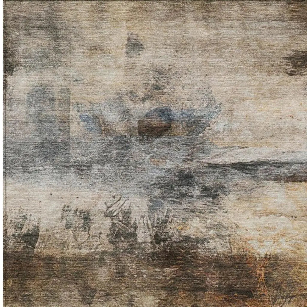 3' X 5' Khaki And Brown Abstract Washable Indoor Outdoor Area Rug Homeroots Outdoor