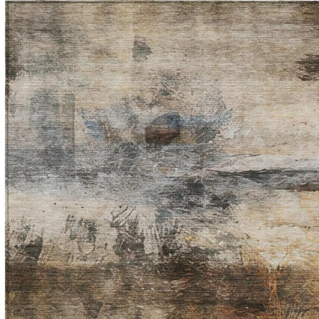3' X 5' Khaki And Brown Abstract Washable Indoor Outdoor Area Rug Homeroots Outdoor