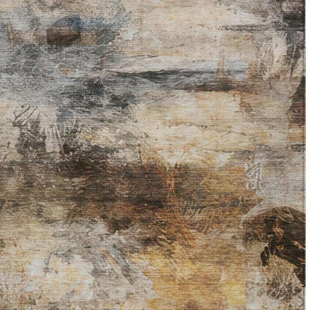 3' X 5' Khaki And Brown Abstract Washable Indoor Outdoor Area Rug Homeroots Outdoor