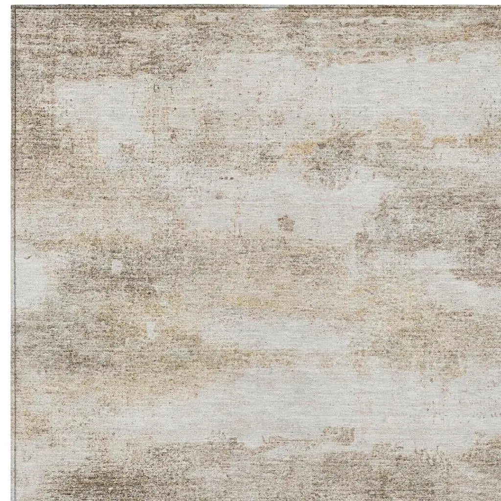 3' X 5' Khaki And Brown Abstract Washable Indoor Outdoor Area Rug Homeroots Outdoor
