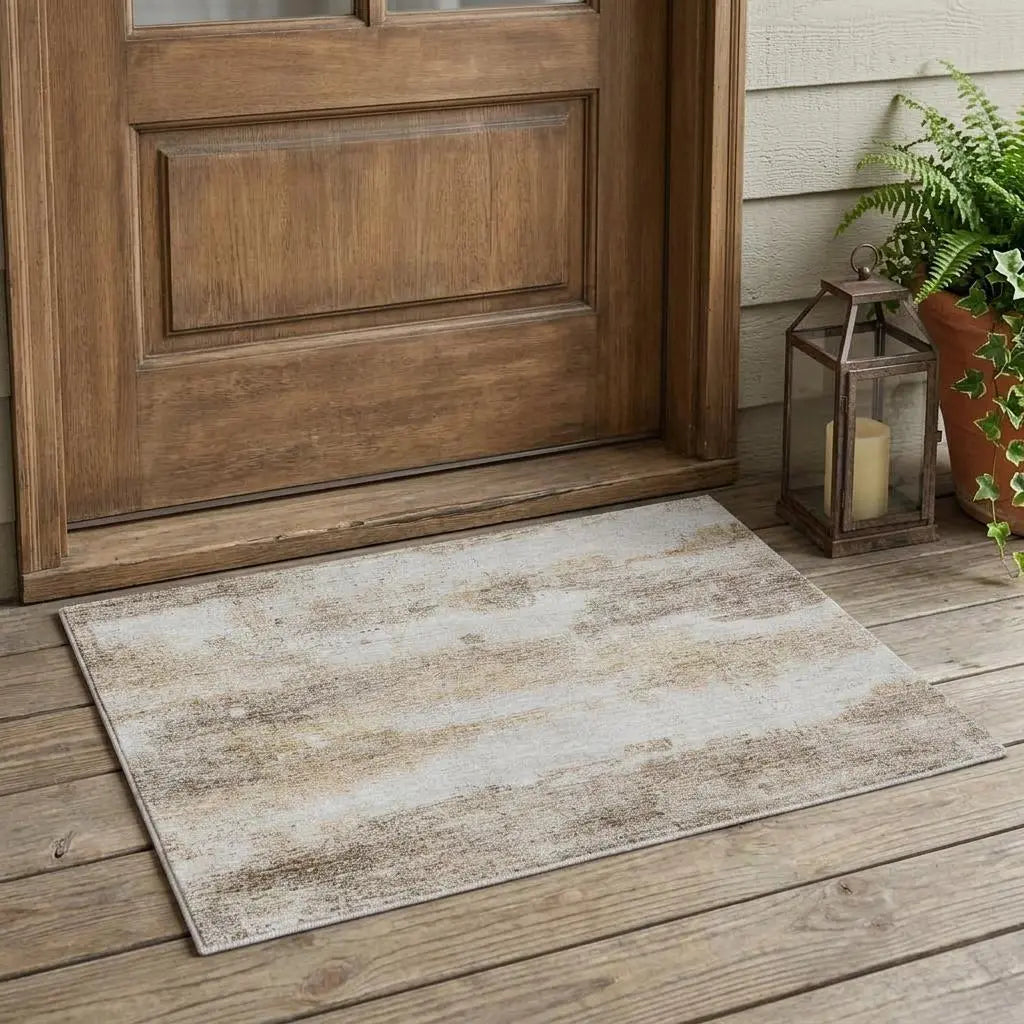 3' X 5' Khaki And Brown Abstract Washable Indoor Outdoor Area Rug Homeroots Outdoor
