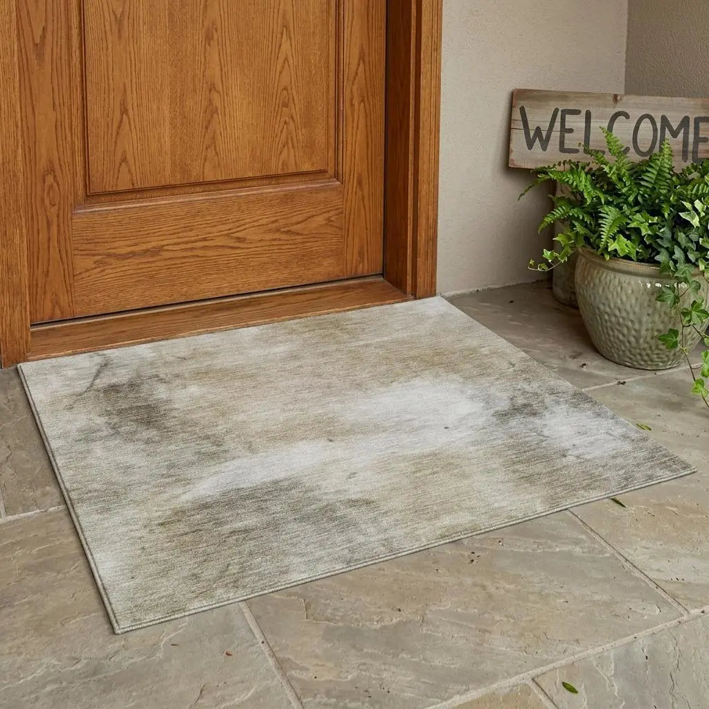 3' X 5' Khaki And Brown Abstract Washable Indoor Outdoor Area Rug Homeroots Outdoor
