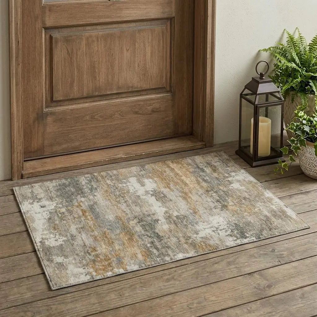 3' X 5' Khaki And Brown Abstract Washable Indoor Outdoor Area Rug Homeroots Outdoor