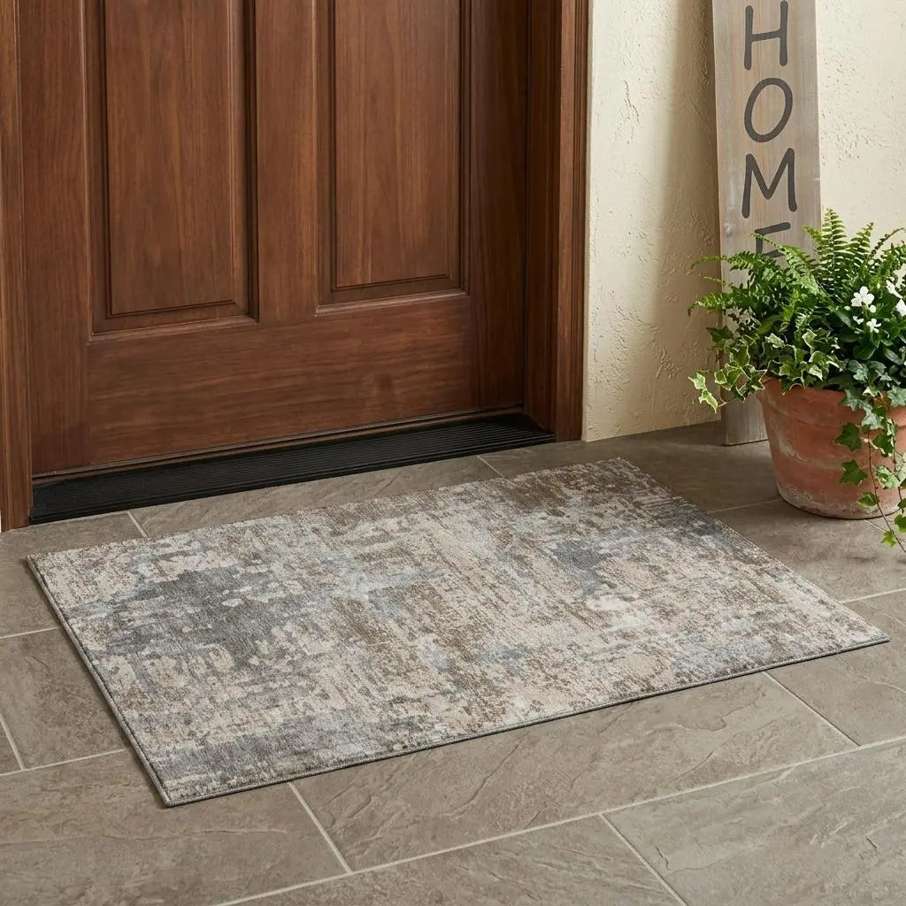 3' X 5' Khaki And Brown Abstract Washable Indoor Outdoor Area Rug Homeroots Outdoor