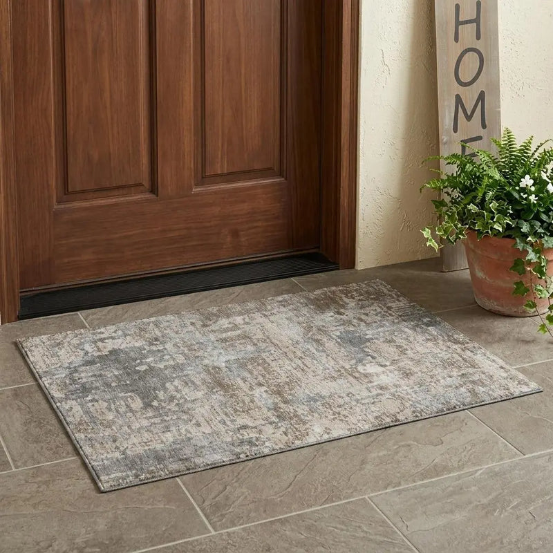 3' X 5' Khaki And Brown Abstract Washable Indoor Outdoor Area Rug Homeroots Outdoor