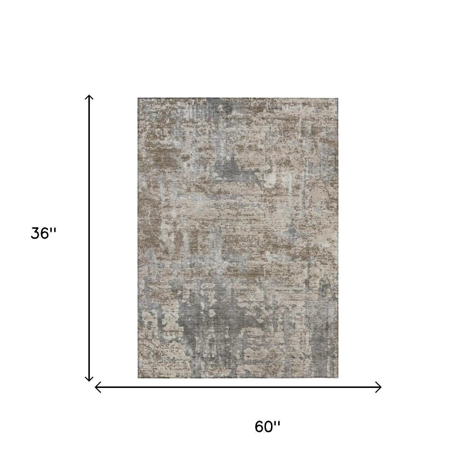 3' X 5' Khaki And Brown Abstract Washable Indoor Outdoor Area Rug Homeroots Outdoor