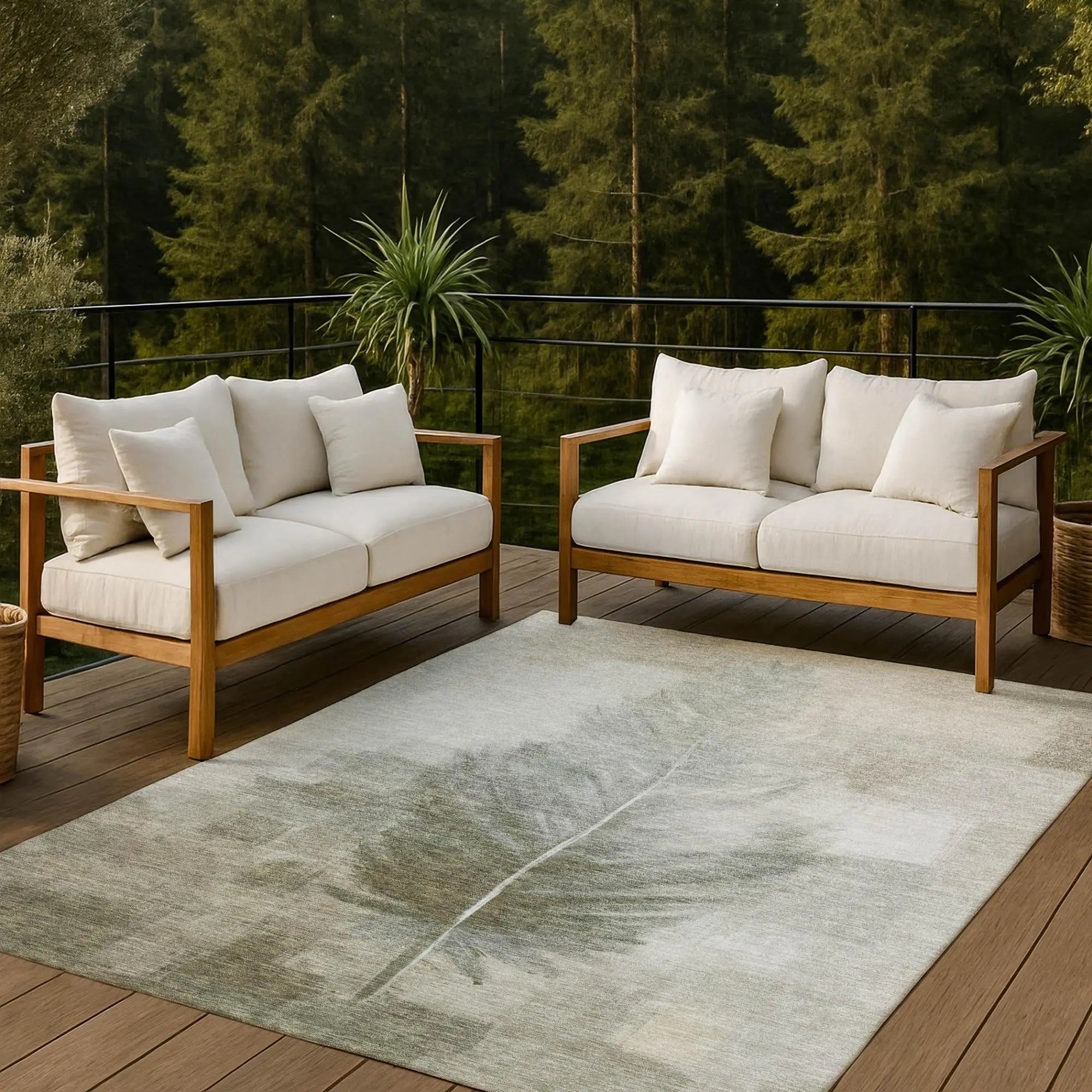 3' X 5' Khaki And Brown Botanical Leaves Washable Indoor Outdoor Area Rug Homeroots Outdoor