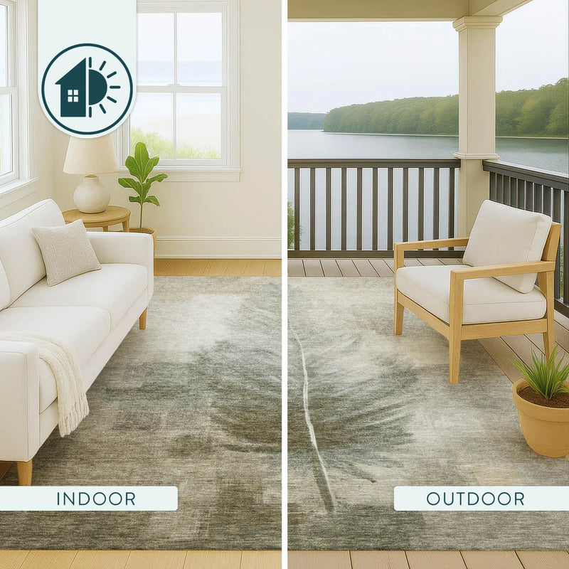 3' X 5' Khaki And Brown Botanical Leaves Washable Indoor Outdoor Area Rug Homeroots Outdoor