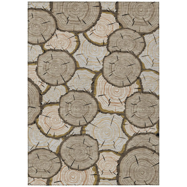 3' X 5' Khaki And Brown Faux Bois Washable Indoor Outdoor Area Rug Homeroots Outdoor