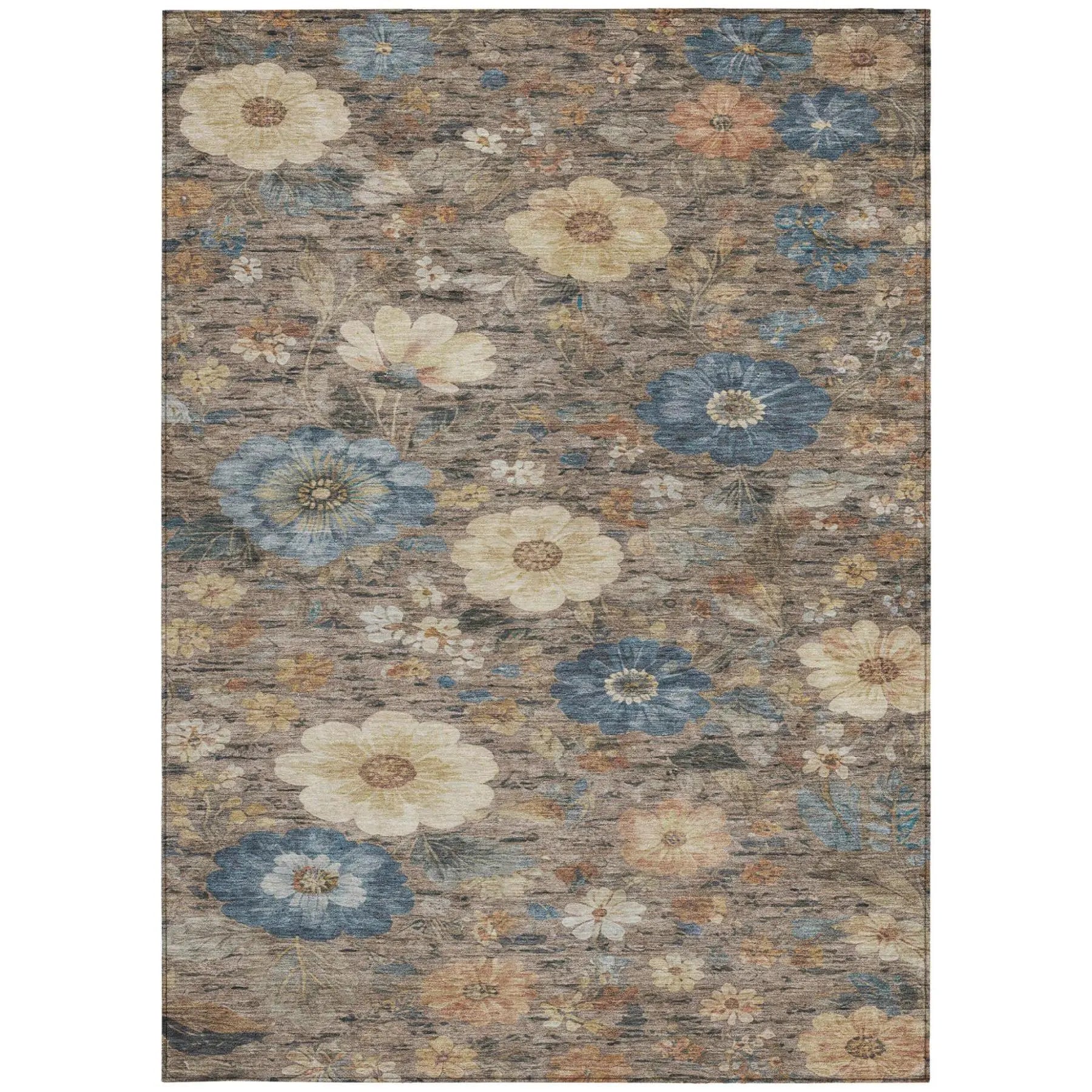 3' X 5' Khaki And Brown Floral Washable Indoor Outdoor Area Rug Homeroots Outdoor