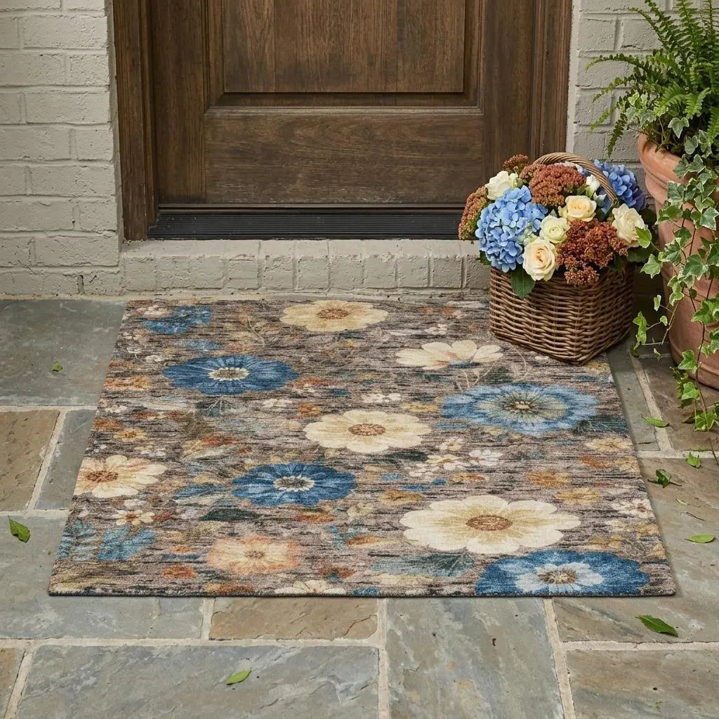 3' X 5' Khaki And Brown Floral Washable Indoor Outdoor Area Rug Homeroots Outdoor