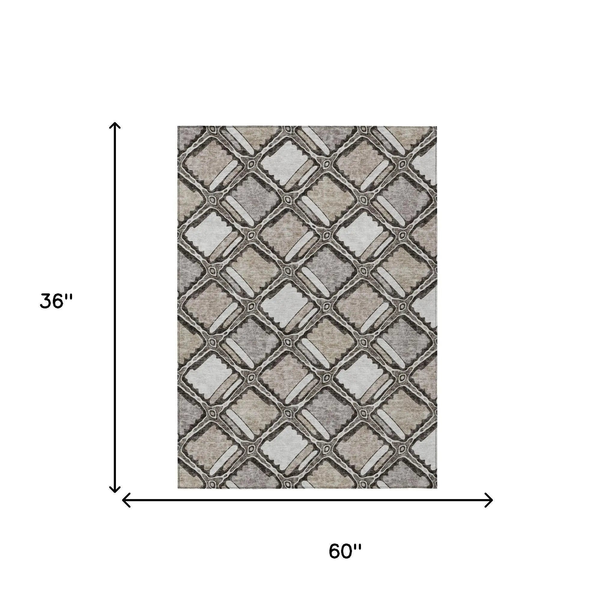 3' X 5' Khaki And Brown Geometric Washable Indoor Outdoor Area Rug Homeroots Outdoor