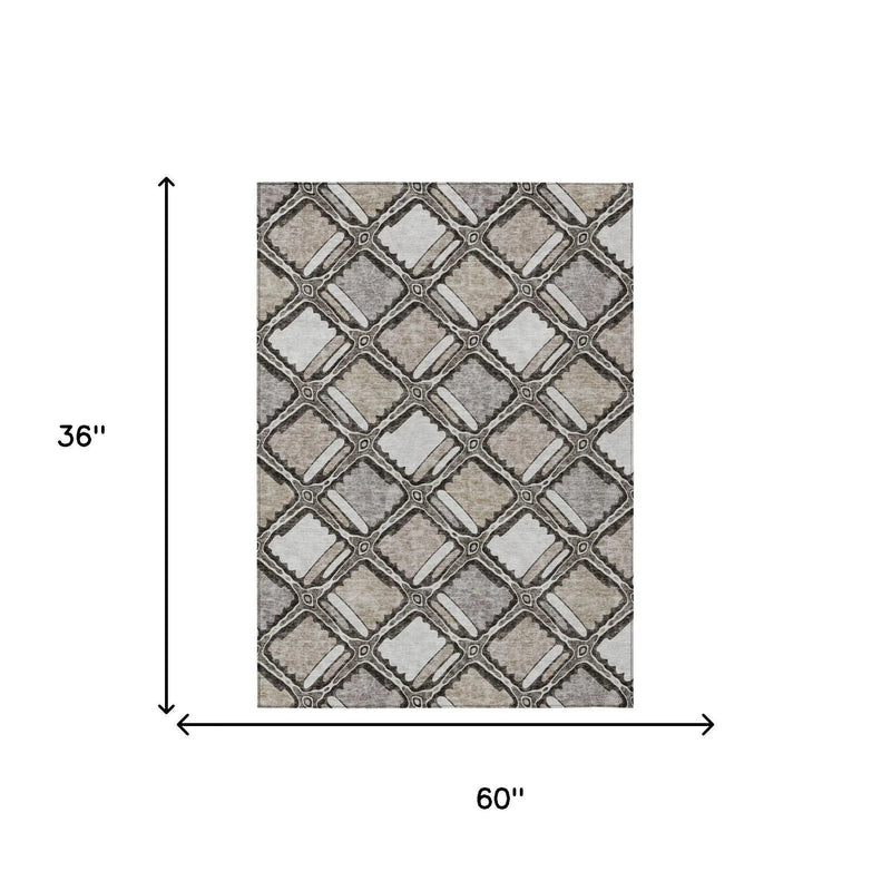 3' X 5' Khaki And Brown Geometric Washable Indoor Outdoor Area Rug Homeroots Outdoor