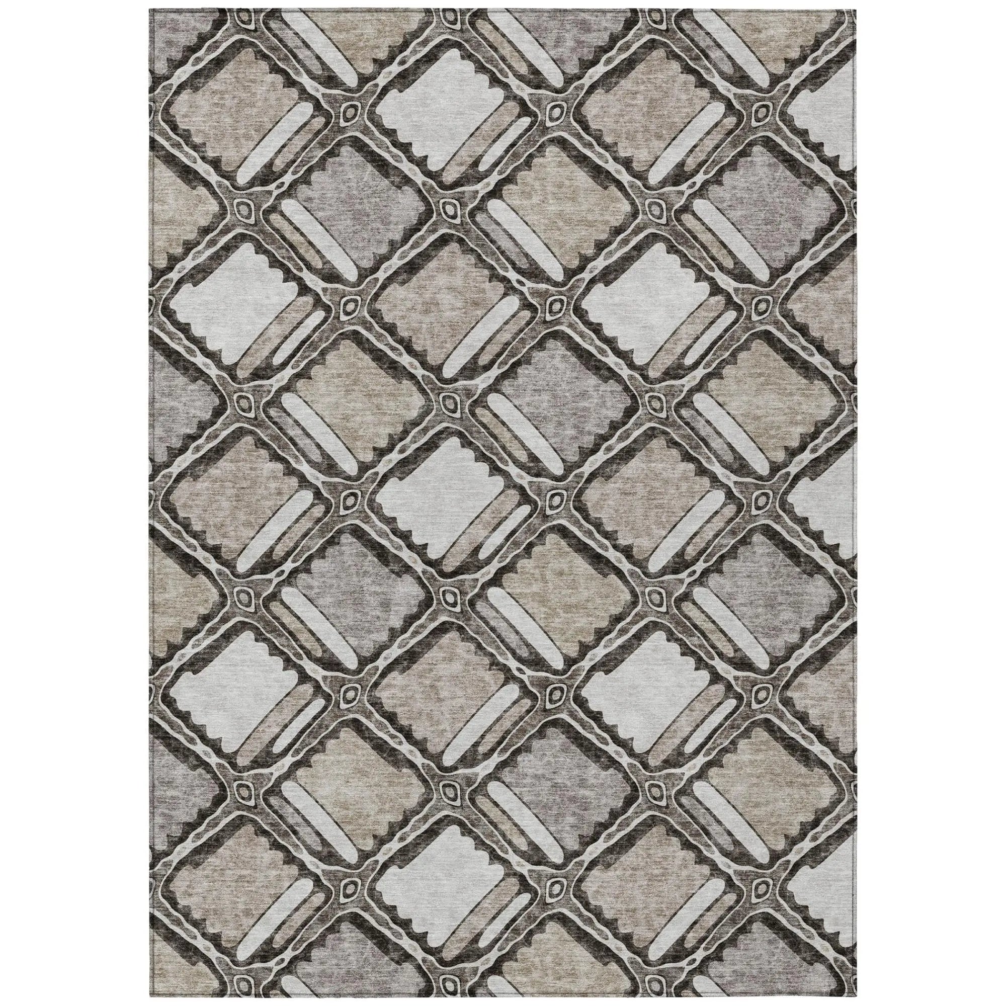 3' X 5' Khaki And Brown Geometric Washable Indoor Outdoor Area Rug Homeroots Outdoor