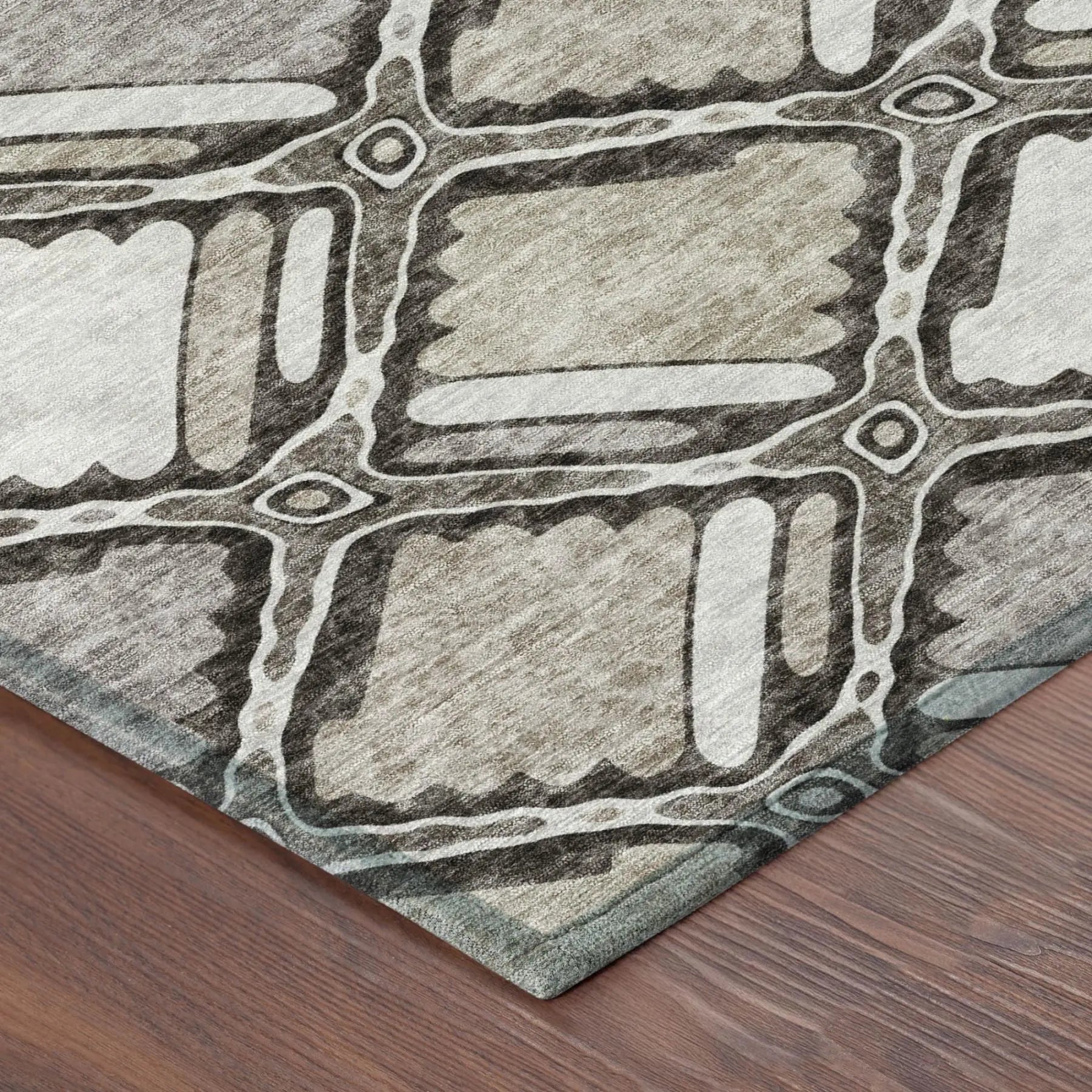 3' X 5' Khaki And Brown Geometric Washable Indoor Outdoor Area Rug Homeroots Outdoor