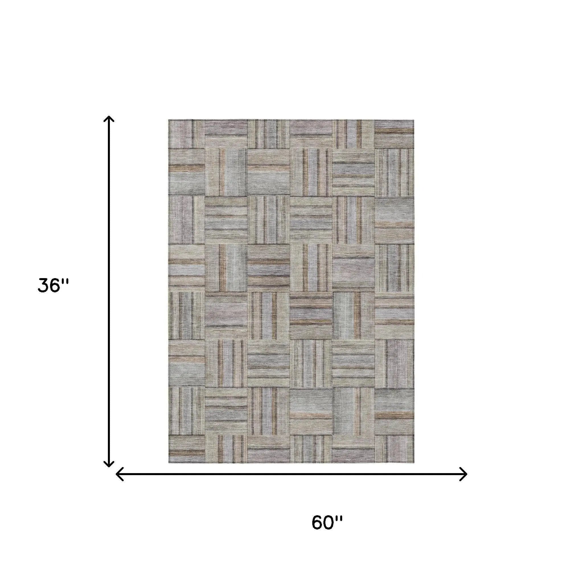 3' X 5' Khaki And Brown Geometric Washable Indoor Outdoor Area Rug Homeroots Outdoor