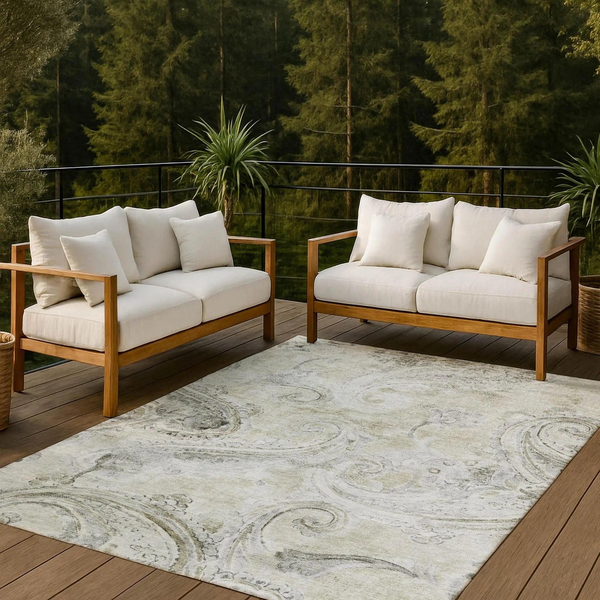 3' X 5' Khaki And Brown Paisley Washable Indoor Outdoor Area Rug Homeroots Outdoor