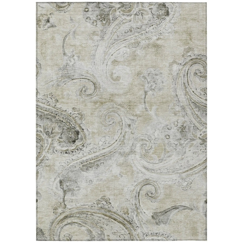3' X 5' Khaki And Brown Paisley Washable Indoor Outdoor Area Rug Homeroots Outdoor