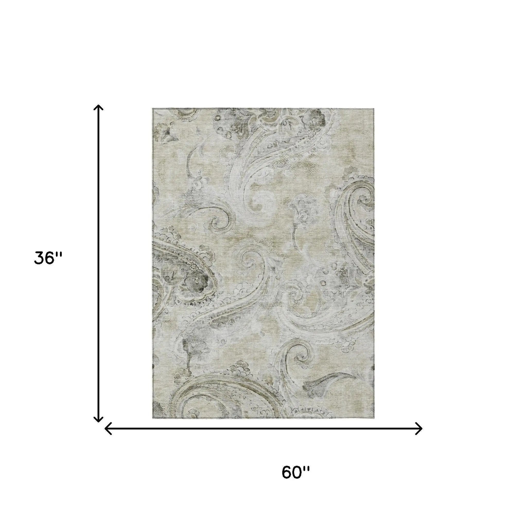 3' X 5' Khaki And Brown Paisley Washable Indoor Outdoor Area Rug Homeroots Outdoor