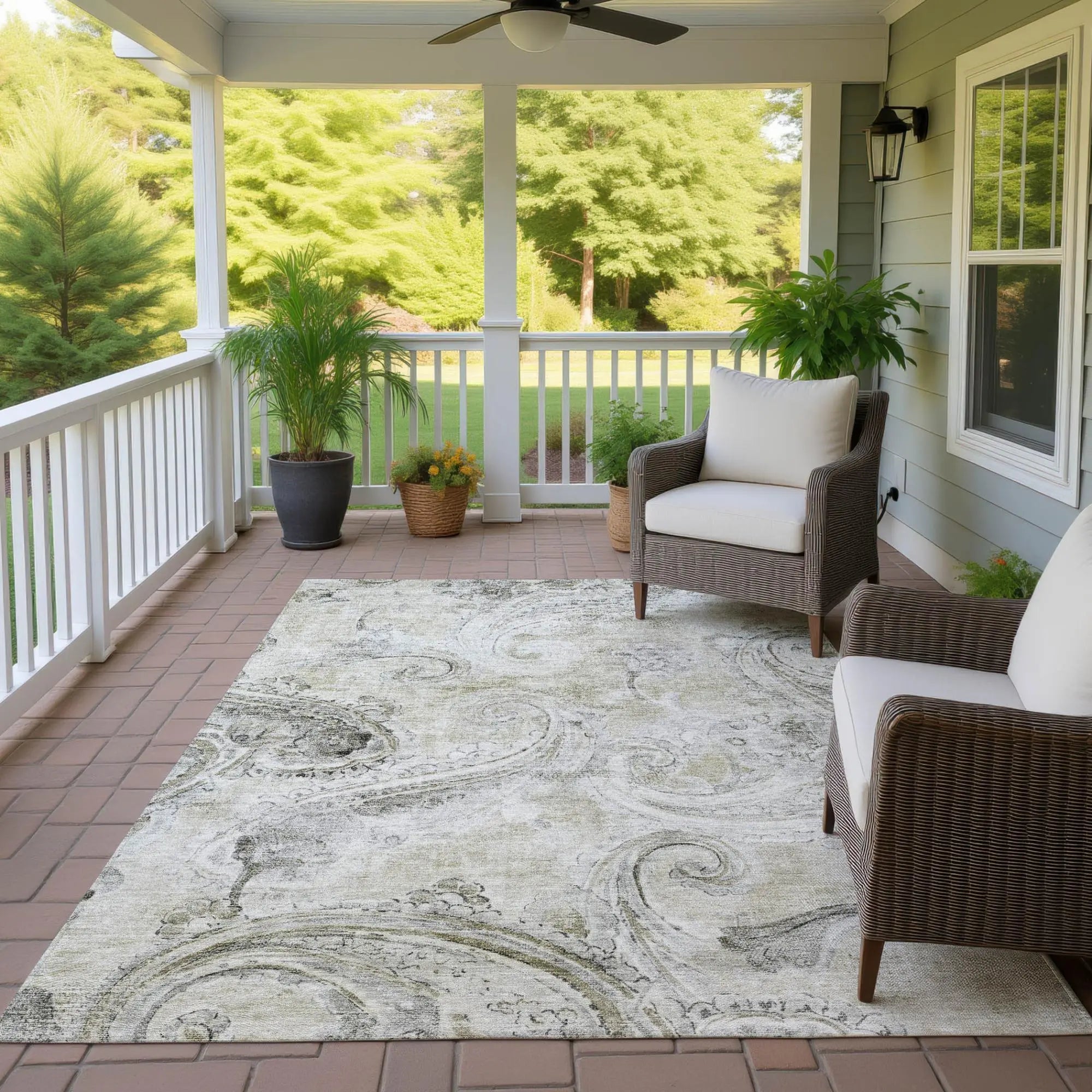 3' X 5' Khaki And Brown Paisley Washable Indoor Outdoor Area Rug Homeroots Outdoor