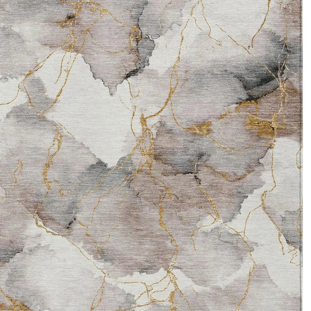 3' X 5' Khaki And Ivory Abstract Washable Indoor Outdoor Area Rug Homeroots Outdoor