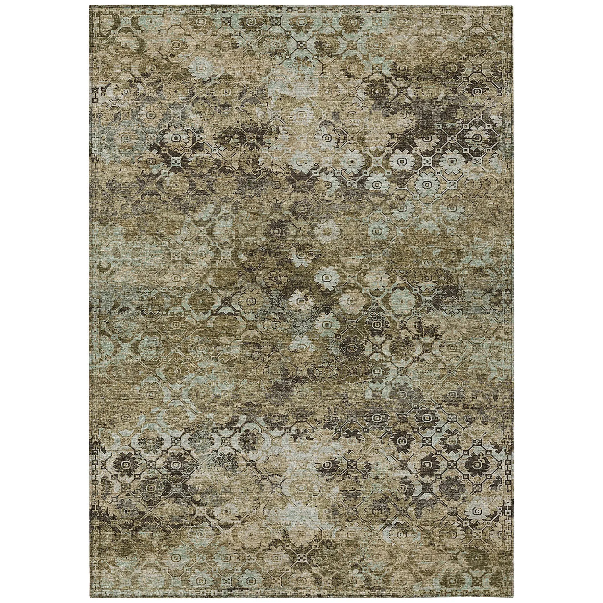 3' X 5' Khaki And Olive Green Abstract Washable Indoor Outdoor Area Rug Homeroots Outdoor