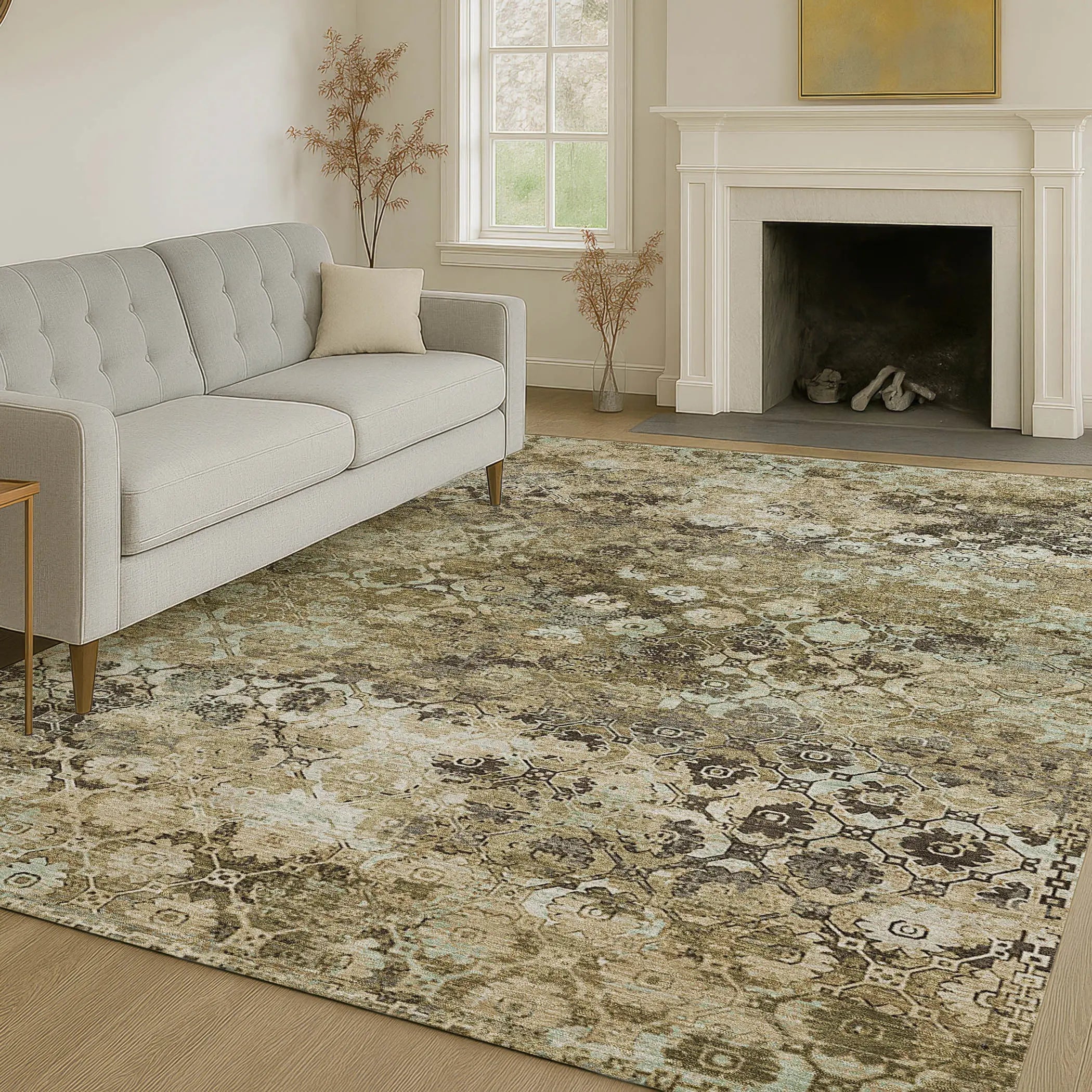 3' X 5' Khaki And Olive Green Abstract Washable Indoor Outdoor Area Rug Homeroots Outdoor