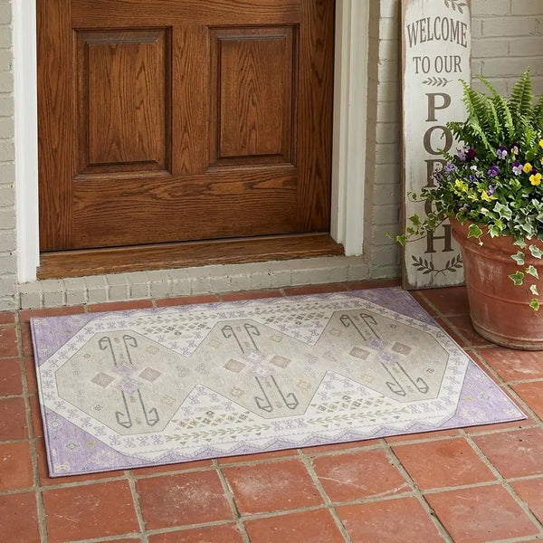 3' X 5' Lavender And Gold Geometric Washable Indoor Outdoor Area Rug Homeroots Outdoor