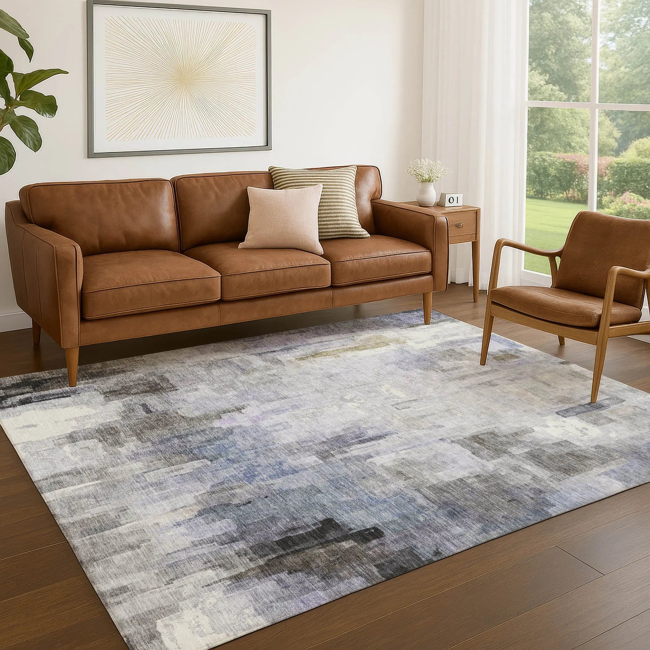 3' X 5' Lavender And Gray Abstract Washable Indoor Outdoor Area Rug Homeroots Outdoor