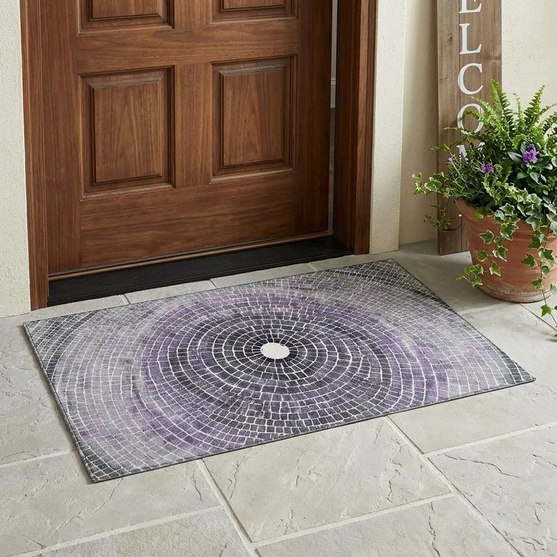 3' X 5' Lavender And Gray Geometric Washable Indoor Outdoor Area Rug Homeroots Outdoor