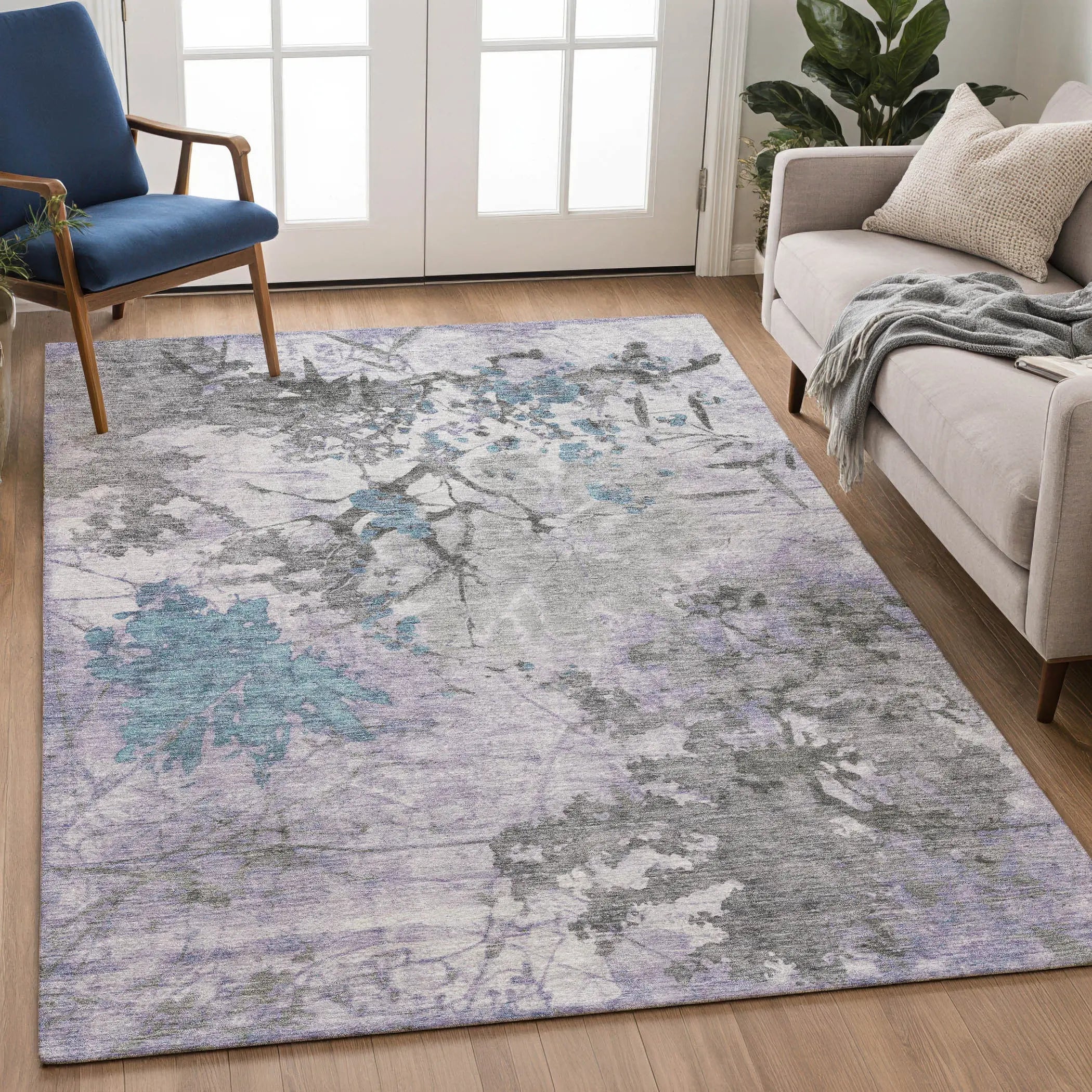 3' X 5' Lavender And Ivory Abstract Washable Indoor Outdoor Area Rug Homeroots Outdoor